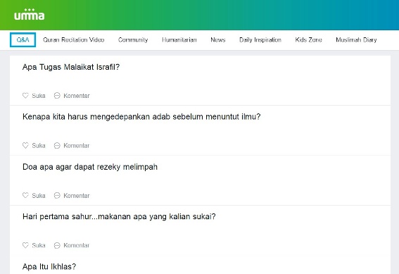 Tampilan Fitur Q&A Umma Tanya Jawab Ramadhan
