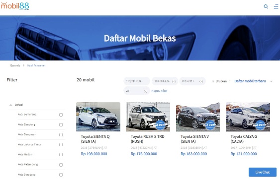 Filter Pencarian Mobil Bekas Toyota Rush di Mobil88