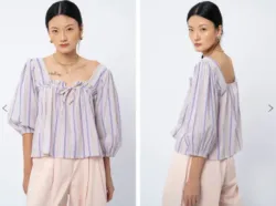Puff Sleeve Blouse Multicolor Stripe Likan