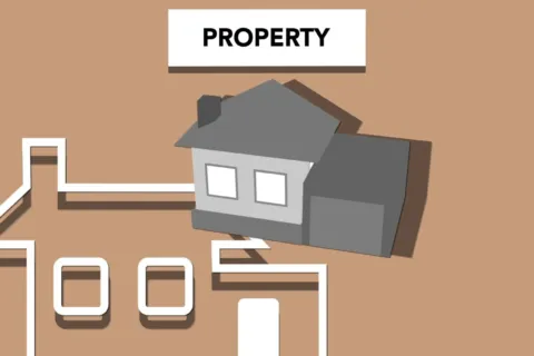 Ilustrasi investasi properti untuk pemula dengan maket rumah kayu dan koin emas sebagai simbol pertumbuhan aset